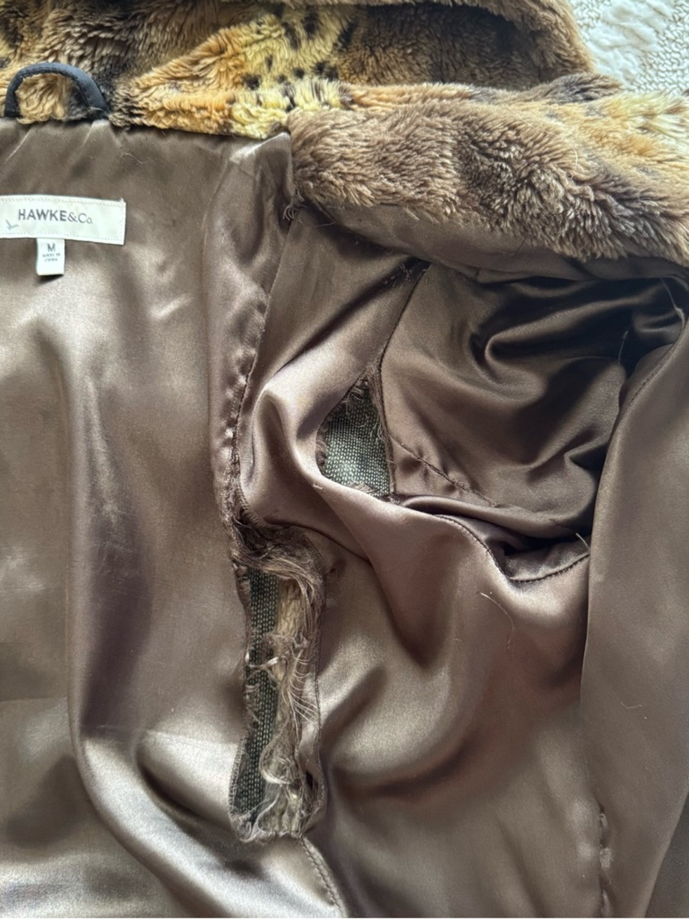 Hawke & Co Faux Fur Leopard Print Hooded Coat Womens Mid-Length Size Medium - Picture 6 of 9